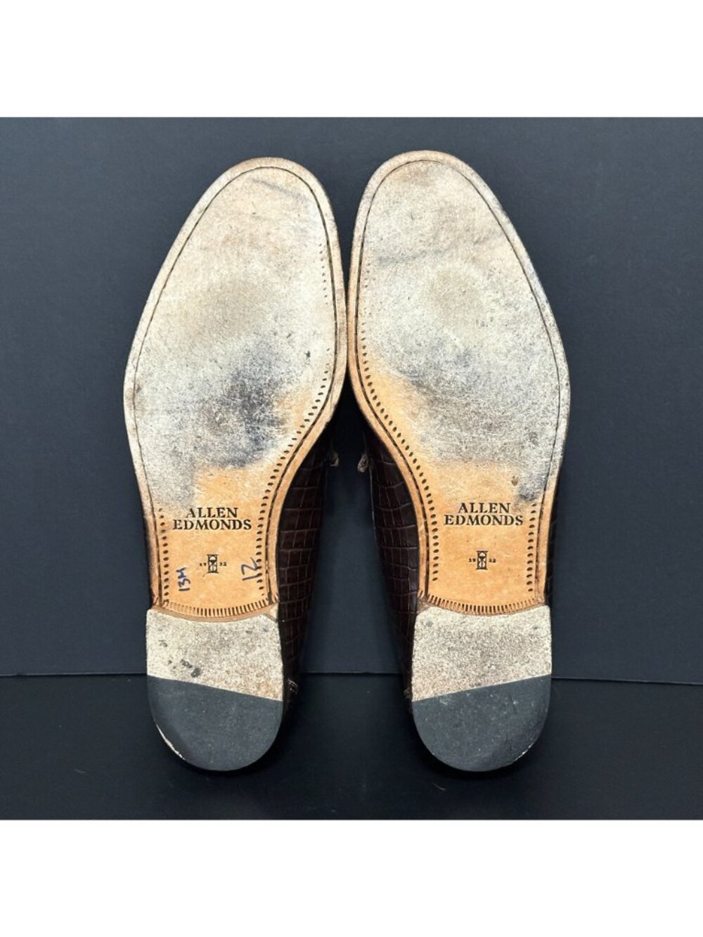 ALLEN EDMONDS Verona II Italian Loafer Crocodile Embossed Leather Brown Size 13D - Picture 12 of 15